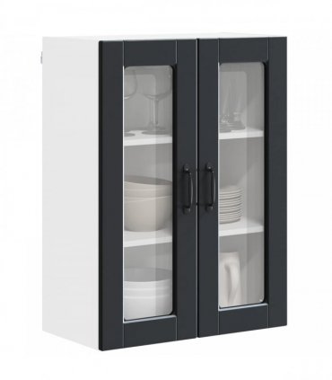 vidaXL Wall Glass Cabinet PORTO Black 60 x 31 x 80 cm Engineered Wood — Model: 1x wall glass cabinet (2 doors)