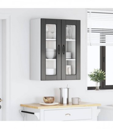 vidaXL Wall Glass Cabinet PORTO Black 60 x 31 x 80 cm Engineered Wood — Model: 1x wall glass cabinet (2 doors)