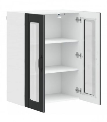 vidaXL Wall Glass Cabinet PORTO Black 60 x 31 x 80 cm Engineered Wood — Model: 1x wall glass cabinet (2 doors)