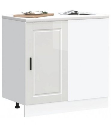 vidaXL Kitchen Base Cabinet "Porto" High Gloss White Enginee — Size: 86 x 46 x 81.5 cm, Model: 1x corner bottom cabinet (1 door)