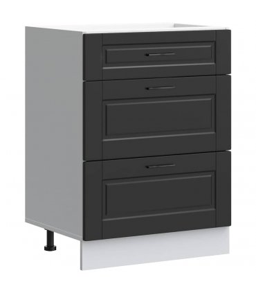 vidaXL Kitchen Base Cabinet "Porto" Black Engineered Wood — Size: 60 x 46 x 81.5 cm, Model: 1x bottom cabinet (3 drawers)