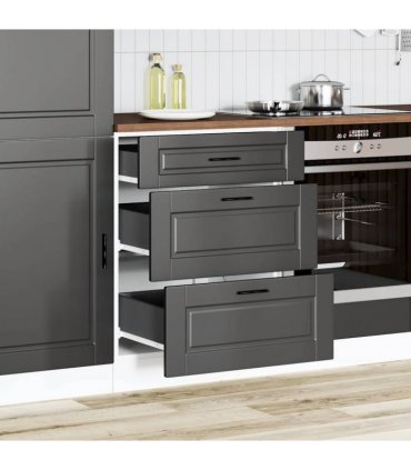 vidaXL Kitchen Base Cabinet "Porto" Black Engineered Wood — Size: 60 x 46 x 81.5 cm, Model: 1x bottom cabinet (3 drawers)