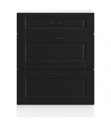 vidaXL Kitchen Base Cabinet "Porto" Black Engineered Wood — Size: 60 x 46 x 81.5 cm, Model: 1x bottom cabinet (3 drawers)