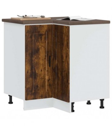 vidaXL Kitchen Corner Base Cabinet Porto Smoked Oak Eng — Size: 75.5 x 75.5 x 81.5 cm, Model: 1x corner bottom cabinet (2 doors)