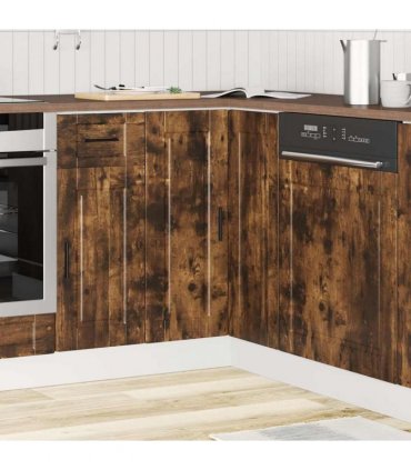 vidaXL Kitchen Corner Base Cabinet Porto Smoked Oak Eng — Size: 75.5 x 75.5 x 81.5 cm, Model: 1x corner bottom cabinet (2 doors)