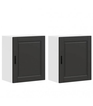 vidaXL Kitchen Wall Cabinets 2 pcs Porto Black Engineered Wood — Size: 50 x 31 x 60 cm, Model: 2x wall cabinet (1 door)