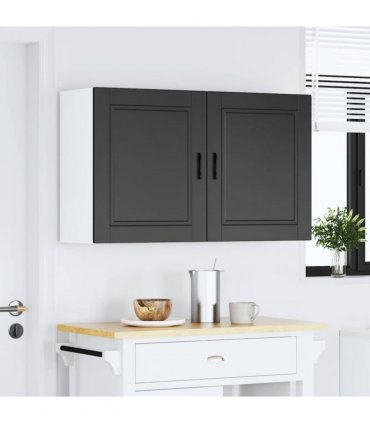 vidaXL Kitchen Wall Cabinets 2 pcs Porto Black Engineered Wood — Size: 50 x 31 x 60 cm, Model: 2x wall cabinet (1 door)
