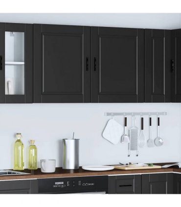 vidaXL Kitchen Wall Cabinets 2 pcs Porto Black Engineered Wood — Size: 50 x 31 x 60 cm, Model: 2x wall cabinet (1 door)