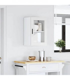 vidaXL Kitchen Wall Cabinet with Glass Door Porto White — Size: 40 x 31 x 60 cm, Model: 1x wall glass cabinet (1 door)