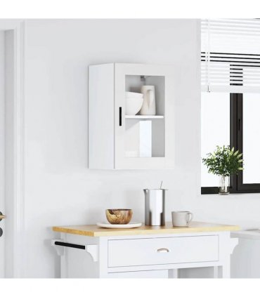 vidaXL Kitchen Wall Cabinet with Glass Door Porto White — Size: 40 x 31 x 60 cm, Model: 1x wall glass cabinet (1 door)