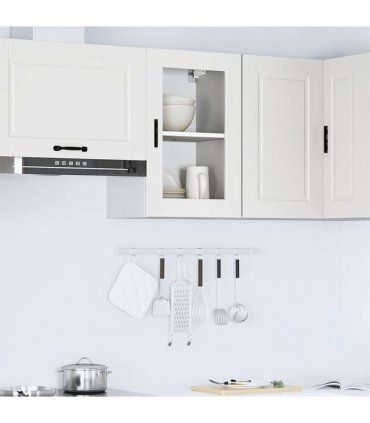 vidaXL Kitchen Wall Cabinet with Glass Door Porto White — Size: 40 x 31 x 60 cm, Model: 1x wall glass cabinet (1 door)