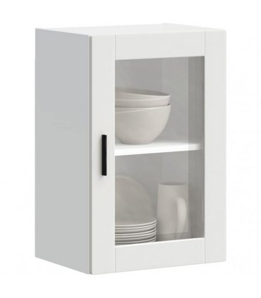 vidaXL Kitchen Wall Cabinet with Glass Door Porto White — Size: 40 x 31 x 60 cm, Model: 1x wall glass cabinet (1 door)