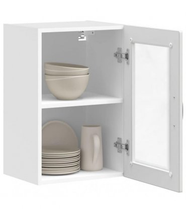 vidaXL Kitchen Wall Cabinet with Glass Door Porto White — Size: 40 x 31 x 60 cm, Model: 1x wall glass cabinet (1 door)