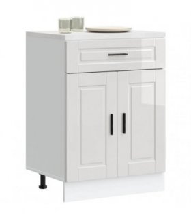 vidaXL Kitchen Base Cabinet Porto High Gloss White Engine — Size: 60 x 46 x 81.5 cm, Model: 1x bottom cabinet (2 doors 1 drawer)