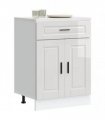 vidaXL Kitchen Base Cabinet Porto High Gloss White Engine — Size: 60 x 46 x 81.5 cm, Model: 1x bottom cabinet (2 doors 1 drawer)
