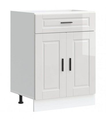 vidaXL Kitchen Base Cabinet Porto High Gloss White Engine — Size: 60 x 46 x 81.5 cm, Model: 1x bottom cabinet (2 doors 1 drawer)