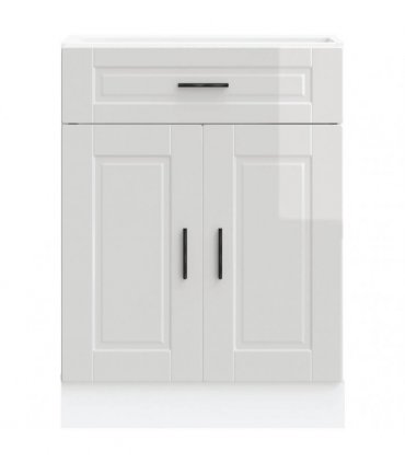 vidaXL Kitchen Base Cabinet Porto High Gloss White Engine — Size: 60 x 46 x 81.5 cm, Model: 1x bottom cabinet (2 doors 1 drawer)