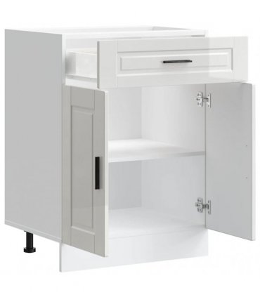 vidaXL Kitchen Base Cabinet Porto High Gloss White Engine — Size: 60 x 46 x 81.5 cm, Model: 1x bottom cabinet (2 doors 1 drawer)