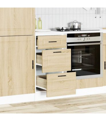 vidaXL Kitchen Base Cabinet Porto Sonoma Oak Engineered Wood — Size: 40 x 46 x 81.5 cm, Model: 1x bottom cabinet (3 drawers)