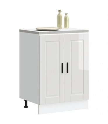 vidaXL Kitchen Base Cabinet Porto High Gloss White Engineered Wood — Size: 60 x 46 x 81.5 cm, Model: 1x bottom cabinet (2 doors)