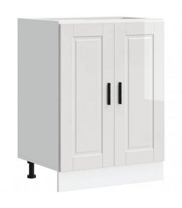 vidaXL Kitchen Base Cabinet Porto High Gloss White Engineered Wood — Size: 60 x 46 x 81.5 cm, Model: 1x bottom cabinet (2 doors)