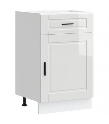 vidaXL Kitchen Base Cabinet Porto High Gloss White Enginee — Size: 50 x 46 x 81.5 cm, Model: 1x bottom cabinet (1 door 1 drawer)