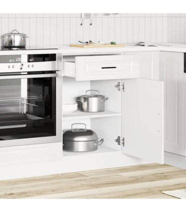 vidaXL Kitchen Base Cabinet Porto High Gloss White Enginee — Size: 50 x 46 x 81.5 cm, Model: 1x bottom cabinet (1 door 1 drawer)
