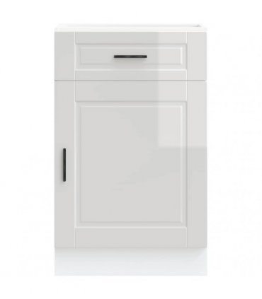 vidaXL Kitchen Base Cabinet Porto High Gloss White Enginee — Size: 50 x 46 x 81.5 cm, Model: 1x bottom cabinet (1 door 1 drawer)