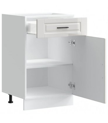 vidaXL Kitchen Base Cabinet Porto High Gloss White Enginee — Size: 50 x 46 x 81.5 cm, Model: 1x bottom cabinet (1 door 1 drawer)