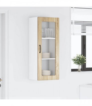 vidaXL Wall Glass Cabinet PORTO Sonoma Oak 40 x 31 x 100 cm — Model: 1x wall glass cabinet (1 door)