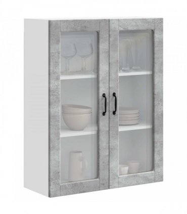 vidaXL Wall Glass Cabinet PORTO Concrete Grey 80 x 31 x 100 cm — Model: 1x wall glass cabinet (2 doors)