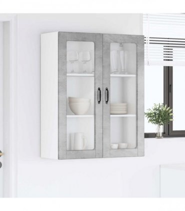 vidaXL Wall Glass Cabinet PORTO Concrete Grey 80 x 31 x 100 cm — Model: 1x wall glass cabinet (2 doors)