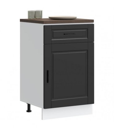 vidaXL Kitchen Base Cabinet Porto Black Engineered Wood — Size: 50 x 46 x 81.5 cm, Model: 1x bottom cabinet (1 door 1 drawer)