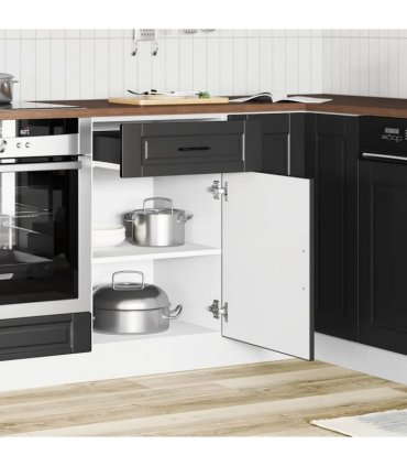 vidaXL Kitchen Base Cabinet Porto Black Engineered Wood — Size: 50 x 46 x 81.5 cm, Model: 1x bottom cabinet (1 door 1 drawer)