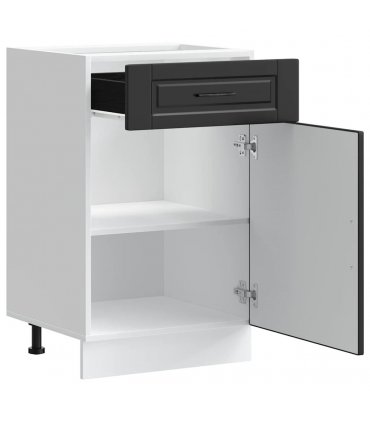 vidaXL Kitchen Base Cabinet Porto Black Engineered Wood — Size: 50 x 46 x 81.5 cm, Model: 1x bottom cabinet (1 door 1 drawer)