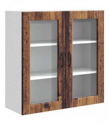 vidaXL Wall Glass Cabinet PORTO Old Wood 80 x 31 x 80 cm — Model: 1x wall glass cabinet (2 doors)