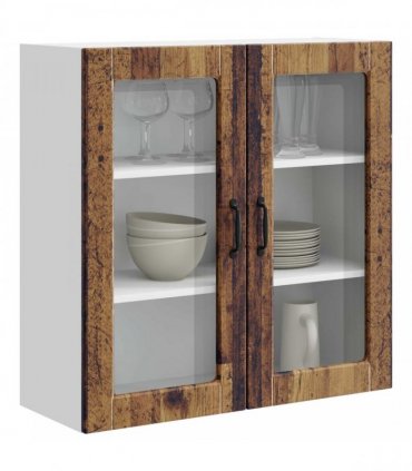 vidaXL Wall Glass Cabinet PORTO Old Wood 80 x 31 x 80 cm — Model: 1x wall glass cabinet (2 doors)