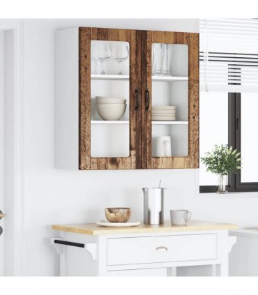 vidaXL Wall Glass Cabinet PORTO Old Wood 80 x 31 x 80 cm — Model: 1x wall glass cabinet (2 doors)