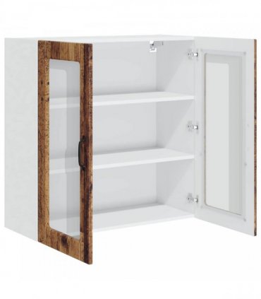 vidaXL Wall Glass Cabinet PORTO Old Wood 80 x 31 x 80 cm — Model: 1x wall glass cabinet (2 doors)