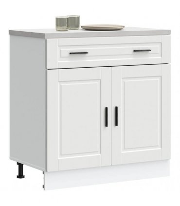 vidaXL Kitchen Base Cabinet Porto White Engineered Wood — Size: 80 x 46 x 81.5 cm, Model: 1x bottom cabinet (2 doors 2 drawers)