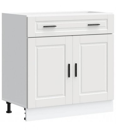 vidaXL Kitchen Base Cabinet Porto White Engineered Wood — Size: 80 x 46 x 81.5 cm, Model: 1x bottom cabinet (2 doors 2 drawers)