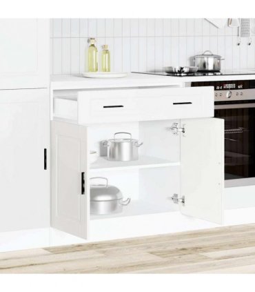 vidaXL Kitchen Base Cabinet Porto White Engineered Wood — Size: 80 x 46 x 81.5 cm, Model: 1x bottom cabinet (2 doors 2 drawers)