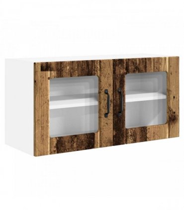 vidaXL Wall Glass Cabinet PORTO Old Wood 80 x 31 x 40 cm — Model: 1x wall glass cabinet (2 doors)
