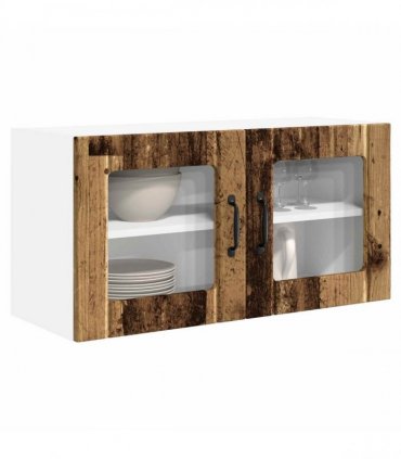 vidaXL Wall Glass Cabinet PORTO Old Wood 80 x 31 x 40 cm — Model: 1x wall glass cabinet (2 doors)