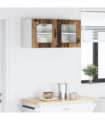 vidaXL Wall Glass Cabinet PORTO Old Wood 80 x 31 x 40 cm — Model: 1x wall glass cabinet (2 doors)