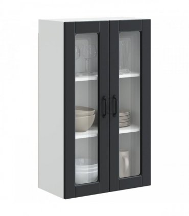 vidaXL Wall Glass Cabinet PORTO Black 60 x 31 x 100 cm Engineered Wood — Model: 1x wall glass cabinet (2 doors)