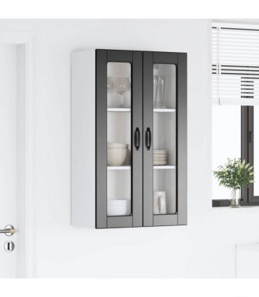 vidaXL Wall Glass Cabinet PORTO Black 60 x 31 x 100 cm Engineered Wood — Model: 1x wall glass cabinet (2 doors)