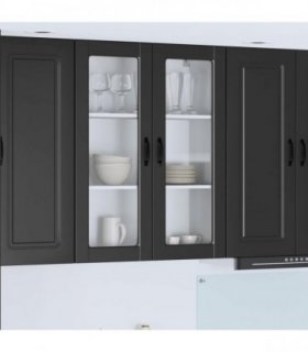 vidaXL Wall Glass Cabinet PORTO Black 80 x 31 x 100 cm Engineered Wood — Model: 1x wall glass cabinet (2 doors)