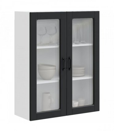 vidaXL Wall Glass Cabinet PORTO Black 80 x 31 x 100 cm Engineered Wood — Model: 1x wall glass cabinet (2 doors)