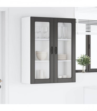 vidaXL Wall Glass Cabinet PORTO Black 80 x 31 x 100 cm Engineered Wood — Model: 1x wall glass cabinet (2 doors)